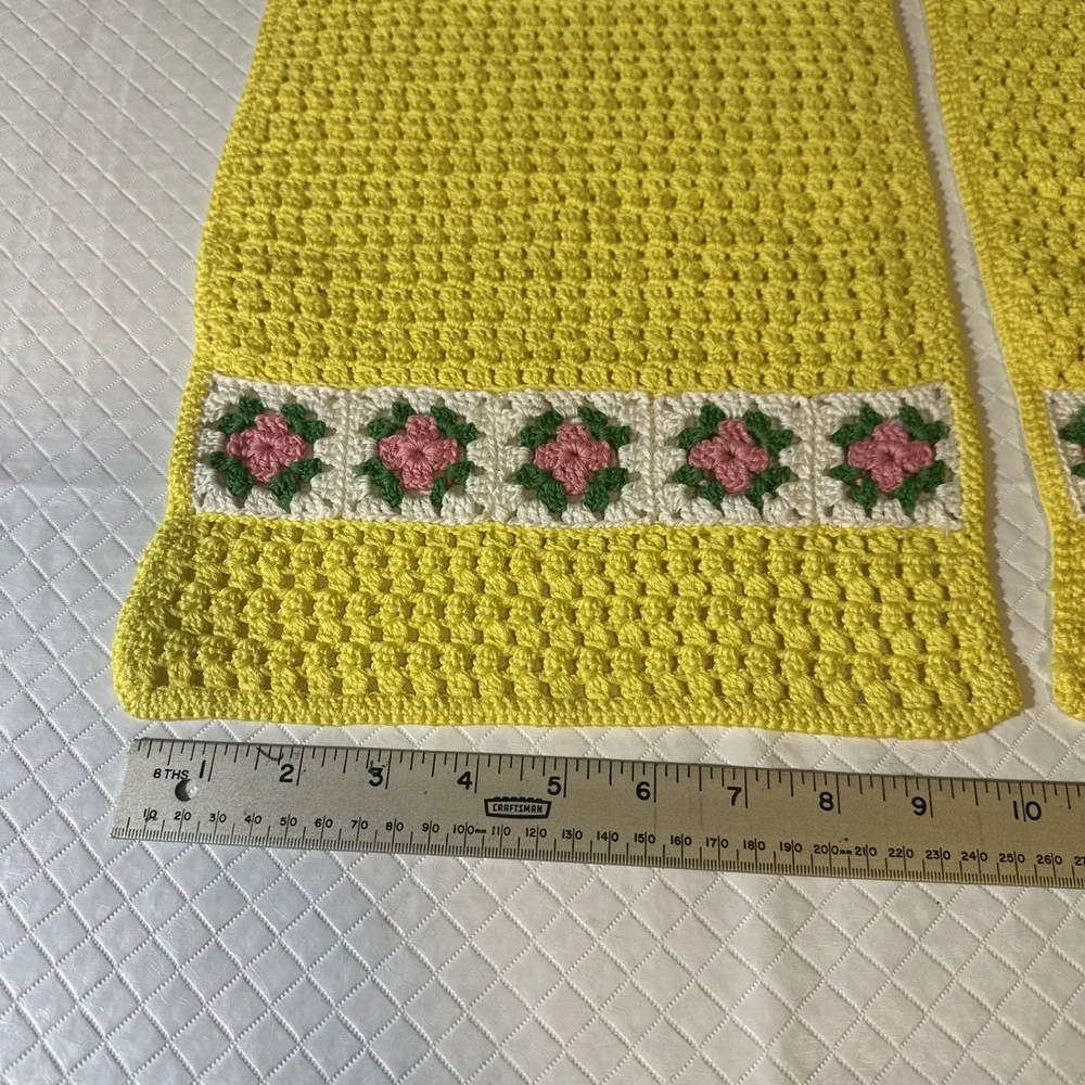 Handmade Vintage Crocheted yellow placemat Rectangle‎ Set 2 Romantic Cottagecore